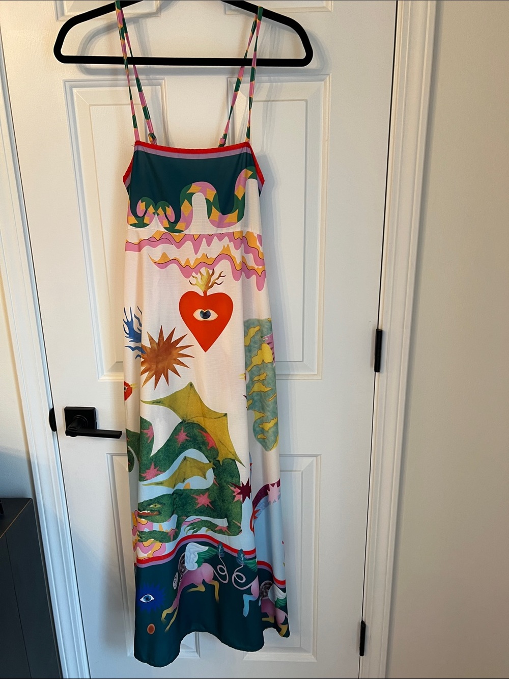 Colorful Graphic Slip Dress with Heart Motif-large